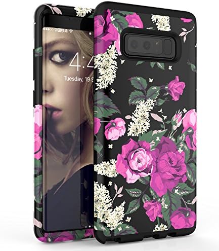 Samsung Note 8 Case, Adcoog [Flowers] Three Layers heavy duty Shockproof Soft Silicone Anti-Scratch Anti-Fingerprint Hard PC Hybrid Protective Case for Samsung Note 8 (Black+Flower 3)