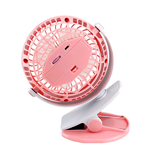 Oct17 Portable Stroller Table Fan Rechargeable Battery USB Mini Battery Operated Clip on Mini Desk Fan for Home Office Baby Stroller Car Laptop Study Gym Camping Tent - Pink