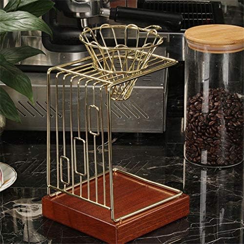 COKFEB Coffee filter European style Wooden Coffee Filter Rack Tea Leaves Filter Holder Stand Racks Stainless Steel Dripper Coffee Filter Cup Stander,Gold