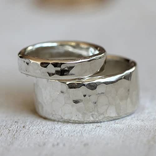 Hammered sterling silver wedding ring set Handmade