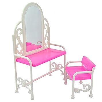 Leoie 2 Sets 29cm Dolls Dressing Table and Chair Mini Simulation Furniture Accessory Children House Game Toys