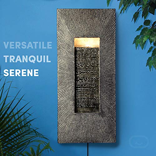 Rectangle, Indoor/Outdoor Wall Fountain 24" x 11" | Handcrafted Natural Stone Look with LED Lights, Adjustable Speed, Calming Waterfall Sounds | Made with Polyresin Material (Charcoal) ...