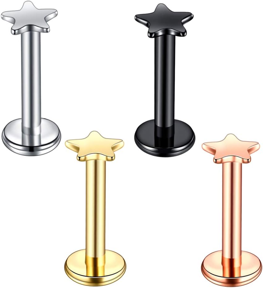 Xpircn 16G Lip Rings Labret Monroe Ring Tragus Cartilage Helix Piercing Studs Jewelry (Pack of 4)