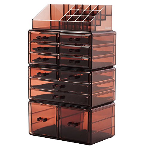 Readaeer Makeup Cosmetic Organizer Storage Drawers Display Boxes Case with 12 Drawers (Brown)