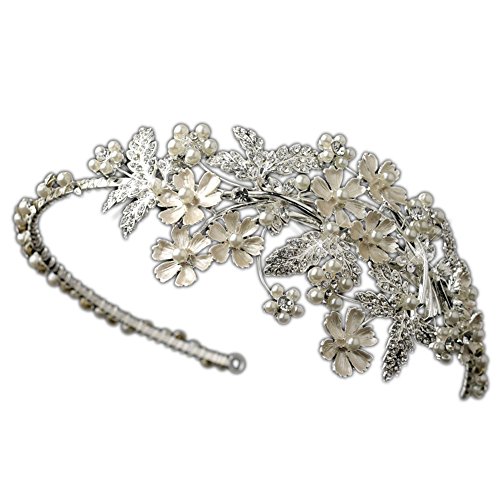Elegance Collection - Wedding Bridal Simulated Pearl & Flower Side Headband