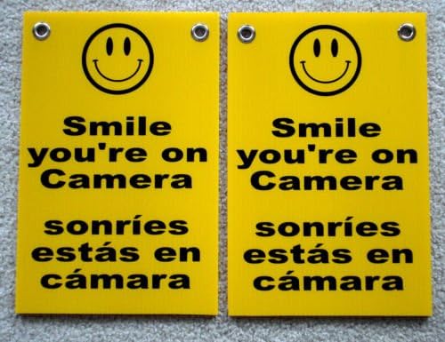 VINBOX 2 SMILE YOU'RE ON CAMERA SIGNS 8'',x12'', w/Grommets Security Surveillance Spanish