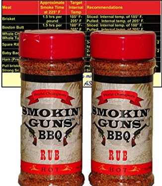 Smokin Guns BBQ Hot Rub Bundle (Two 7 oz Smokin Guns BBQ Rub Hot) with Complimentary Miniature Meat Smoking Guide Magnet