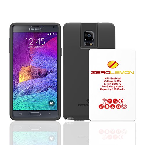 Samsung Galaxy Note 4 Extended Battery, Zerolemon Samsung Galaxy Note 4 10000mAh Tricell Extended Battery + Black Extended TPU Protection Case (Fits All Versions of Galaxy Note 4) - Black