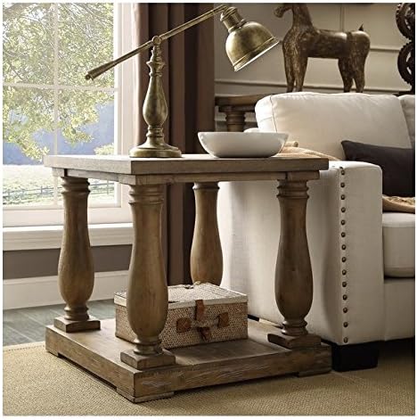 Living Room Rectangle Rustic Baluster Weathered Pine End Table