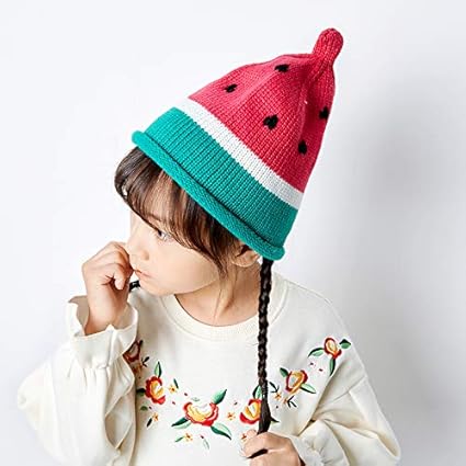 Amazon Newsmy 防寒 ニット グッズ かわいいスイカの帽子 親子帽子 手編み ベビー 子供用 ニット帽 ベビー サイズ 赤ちゃん 出産祝いニットキャップ チャーム 赤 ベビー マタニティ ベビー マタニティ 通販