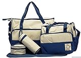 Baby Bucket Diaper Bag/Baby/Mummy/Handbag 5pcs/set Baby Diaper Bag Nappy Print Maternity Handbag Changing Baby Messenger Bag (Navy)