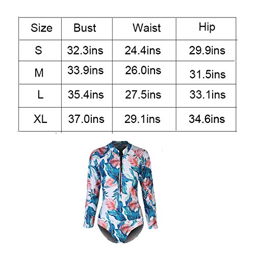 Women's Fashion Printing One Piece Long Sleeve Zip UV Protection Print Surfing Swimsuit Swimwear Bathing Suits (Medium, Black)