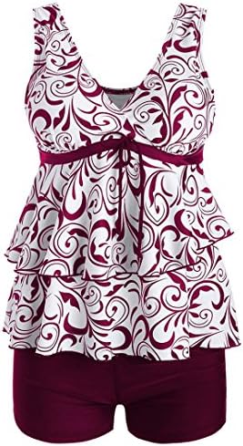 Axchongery Swimsuit Set, Plus Size Swimsuit Floral Print Beachwear 2PCS Bikini Set (Red, M=S)