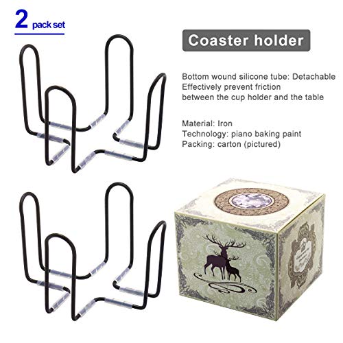 Coaster Holder Black Iron Metal Wire 4.5 Inch-Fits 4 to 9 Pieces of Round and Square Coasters,Set of 2 Pack