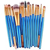 Fullkang 15pcs Make-up Toiletry Tools Wood Hand Kit Wool Make Up Brush Set (Blue 1)