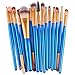 Fullkang 15pcs Make-up Toiletry Tools Wood Hand Kit Wool Make Up Brush Set (Blue 1)