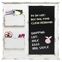 Shabby Chic Wall Mounted Distressed White Wood Erasable Chalkboard w/ 2 Mail Organizer Shelves - MyGift&reg;
