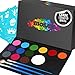 Mosaiz Face Makeup, Face Paint Kit, Halloween and Purim Makeup Palette, Facepaint Set, Face Painting Kit for Kids Party of 16 colors, 2 Metallic Silver and Gold, 3 Brushes 100 Stencils, 2 Hair Chalks