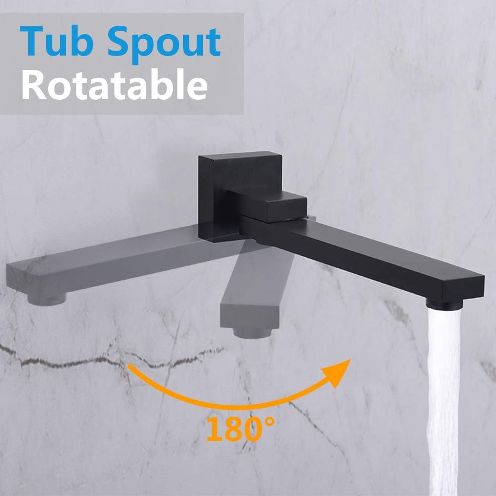 Rugus Shower System，Luxury Rain Mixer Shower Tub Spout Combo Set Wall Mounted Rainfall Shower Head System，10 Inch Square Rain Shower Head, Black Shower faucet rough-in valve body and trim - - 