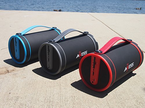 Axess SPBT1033 Portable Bluetooth Indoor/Outdoor 2.1 Hi-Fi Cylinder Loud Speaker with Built-In 4" Sub and FM Radio, SD Card, AUX Inputs in Red