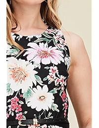 Annabelle para mujer cuello de barco impresión floral popelín de una línea Vintage, Swing, vestidos con bolsillos
