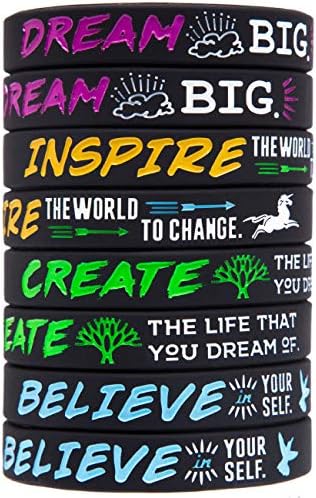 Sainstone Silicone Motivational Wristbands, Rubber Inspirational Quote Bracelets - Dream, Inspire, Create, Believe for Kids Boys & Girls Scout Birthday Party Cheer Gifts Supplies Favors