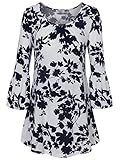 Youtalia Womens Scoop Neck 3/4 Bell Sleeve Blouse Casual Floral Print Tunic Shirts