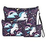 Unicorn Makeup Bag Organizer PU Pencil Pouch Zipper Toiletry Wash Bag Portable Cosmetic Bags Travel Brush Storage Case for Women Purse,Set of 3,Purple (Unicorn Purple)