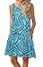 Summer Beach Dresses for Women Tshirt Sundresses Boho Casual Sleeveless Floral Shift Pockets Swing Loose Damask Blue Green 2X-Large