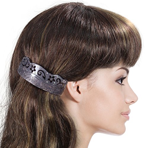 Vine Flower Etched Crystal Rhinestone Hair Barrette - Lavender Gray
