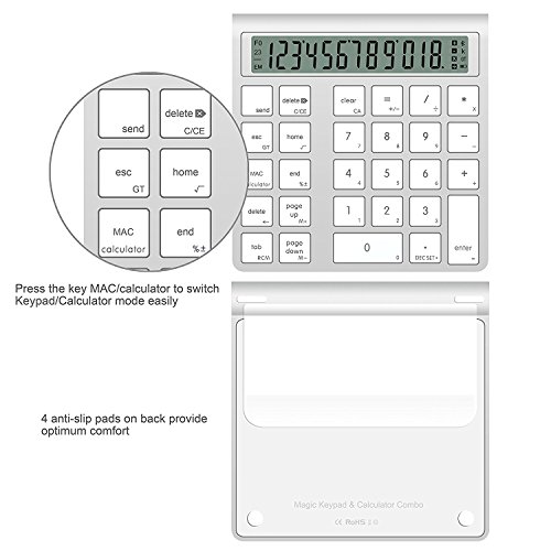 Cateck 2-in-1 Aluminum Bluetooth Wireless Smart Keypad & Calculator Combo for Apple Wireless Magic Keyboards[ 2 AAA Batteries Included] - Thumbnail 2