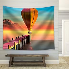 Landscape and Balloon Oil Painting - Fabric Wall Tapestry Home Decor - 51x60 inches