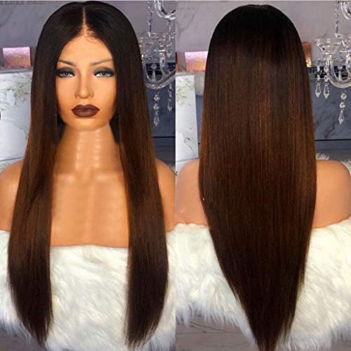 YLCOYO New Fashion Synthetic Long Gradient Black Brown Straight Natural Hair Full Wigs