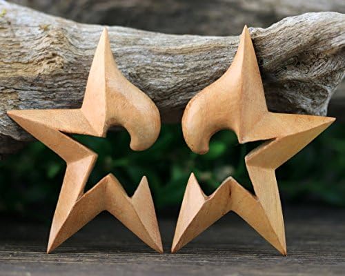16mm Gauge Hand Carved Exotic Wood Earring Star Pair 5/8"