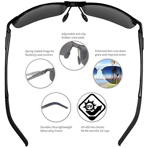 J+S Ultra Lightweight Men's Rimless Sports Sunglasses, Polarized, 100% UV protection - (Wide Frame - Black Frame / Black Lens)