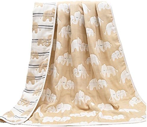 Lightweight/Portable Baby Untra Soft Crib/Bed Quilt Blanket All Weather For Babies Or Toddler,Organic Muslin Cotton Quilts/Blankets Elephant (Khaki)