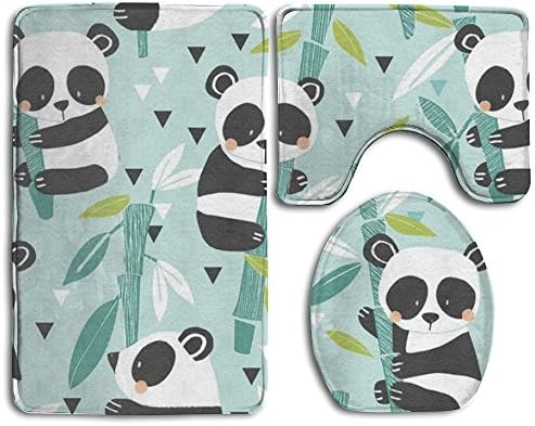 Huayaa Bathroom Non-Skid Carpet Bath Rugs 3 Pieces Set Water-Absorbing Lovely Pandas Flannel Toilet Floor Bath Mats Contour Rug Lid Cover