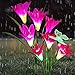 Solar Flower Lights, Solar Lights Outdoor Garden Decorative with 7 Lily Flower 1 Butterfly for Yard Patio Lawn Garden Decorations (Purple + Red)
