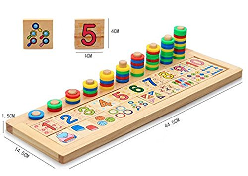 Xin store Montessori Materials Wood Math Blocks Shape Sorter Number and Stacking Learning Toys