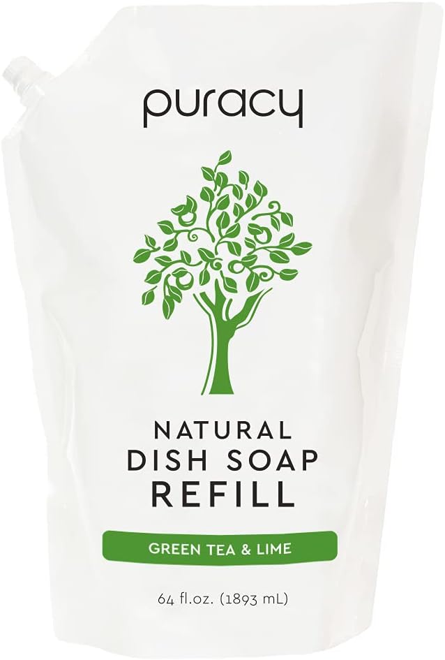 Puracy Natural Dish Soap Refill, Green Tea & Lime, 64 Ounce, Hypoallergenic Non-Drying Liquid Detergent: Health & Personal Care