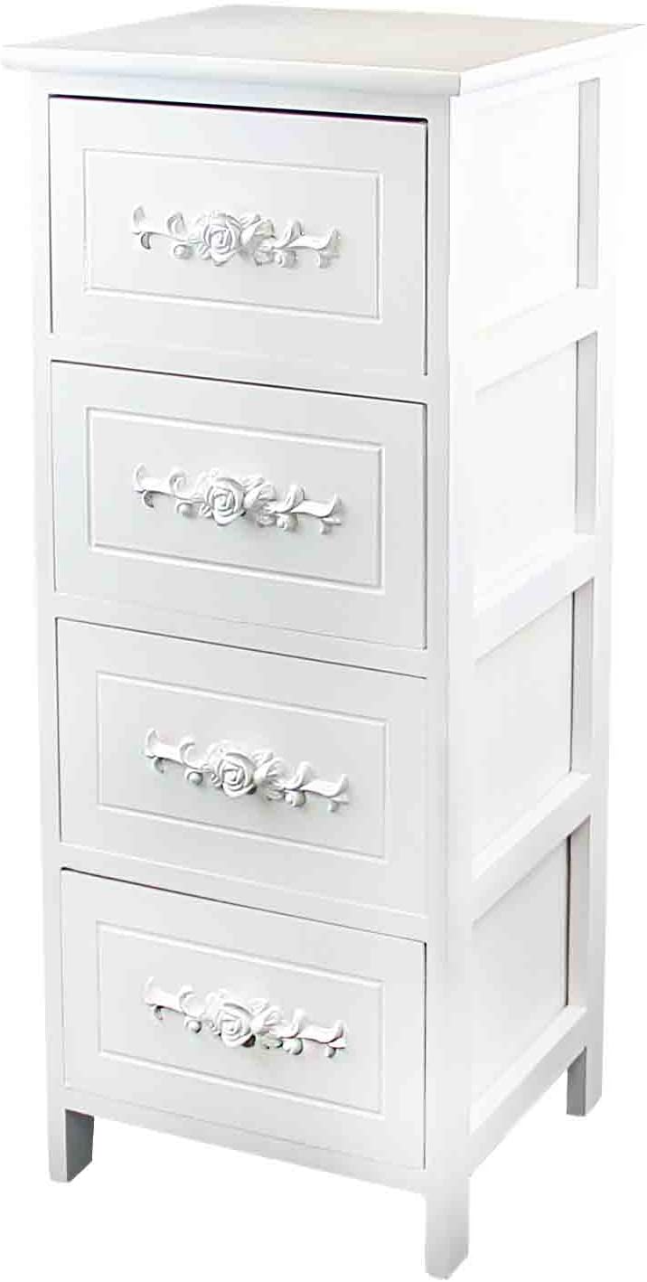DL-Furniture Fully Assembled 100% Solid Wood Elegant Night Stand 4 Drawer Storage Shelf Organizer | Snowflake white