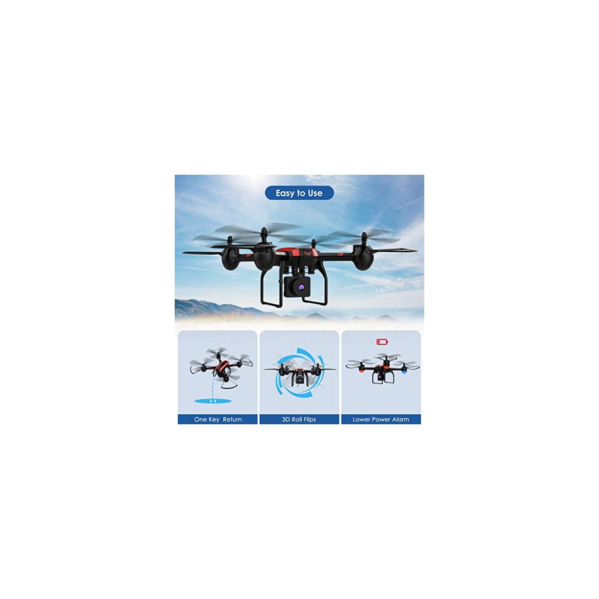 SANROCK 1080P HD Camera Drones for Adults And Kids, X105W RC Quadcopter