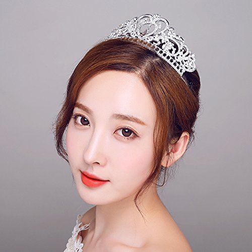 NIPOO Rhinestone Crystal Wedding Tiaras Bridal Princess Queen Crown Party Birthday Headpieces Deco for Cake Topper, Silver