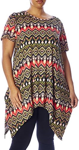 Love Collection Long Tunic Top for Women - Plus Size, Uneven Hem, Patterned