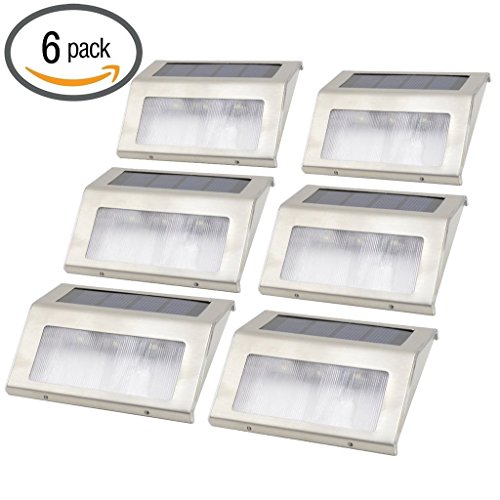 LumiUP Upgraded 2 LED 6 Pack Solar Bright Step Light Stairs Pathway Deck Garden Lamps Stainless Steel Wall Yard Outdoor Illuminates Patio Lamps