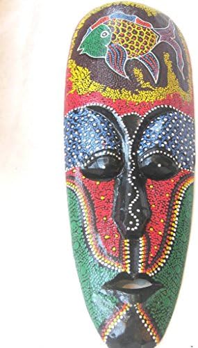 Wooden African Mask Tiki Mask Tribal Bali Art Wood Mask Wall Decor 19" 7102