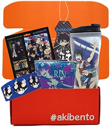 Akibento Exclusive Blue Exorcist Bundle Box (Blue Exorcist Rin and Yukio Wallet, Group in Ship Tumbler, Blue Exorcist Magnet Collection, Rin Kakusei SD PVC Wristband, SD Rin Air Freshener)