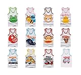 Buy Home Infant Toddlers Baby 100% Cotton 5 Pack Cartoon Japanese Vest Tank Sleeveless Top Set (12 Months, Assorted Color for Boy)