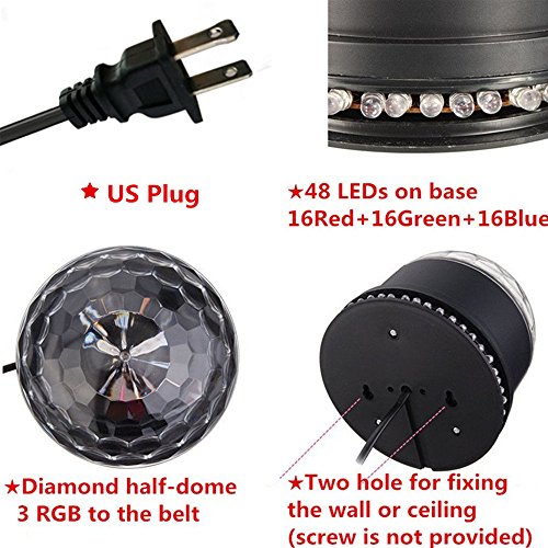 Disco Ball Lights, SOLMORE 12W Sound Actived RGB LED Party Lights Stage DJ Lights Strobe Light Crystal Magic Rotating Light for KTV Party Wedding Home Show Club Pub Decor AC85V-260V