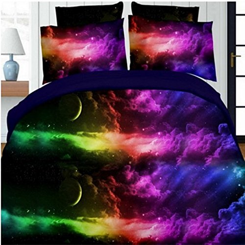 Smartbize 3D Printed Bed Set FULL/QUEEN Size Duvet Cover Set Galaxy Sky Cosmos Night (4, Rainbow Cosmo)
